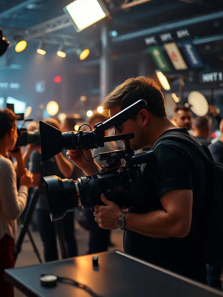 A professional Arri Skypanel LED light illuminating a film set, showcasing its adjustable color temperature and soft light output.